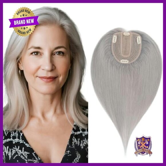 Human Hair Topper 10 Inch Silk Base 4 Clips Thinning Hair main image 4